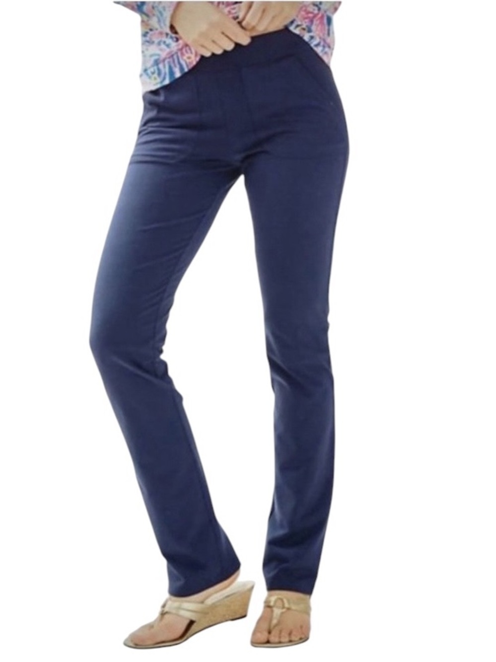 Lilly Pulitzer JoJo navy straight leg cotton spandex pull on pants Made in Peru